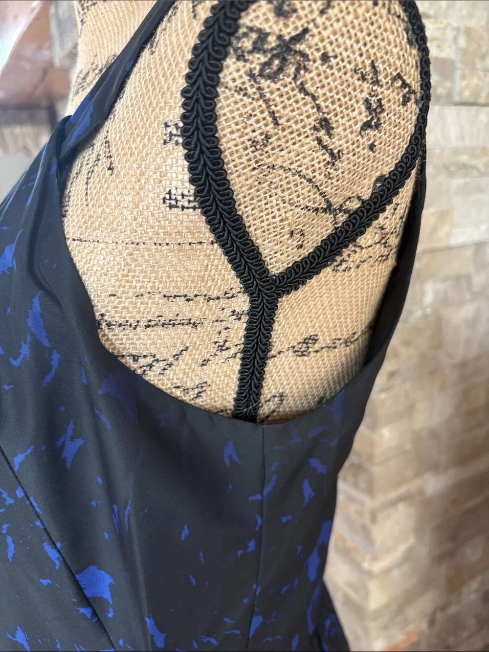 J. Crew 100% silk black and blue sleeveless dress featuring gathered halter neck